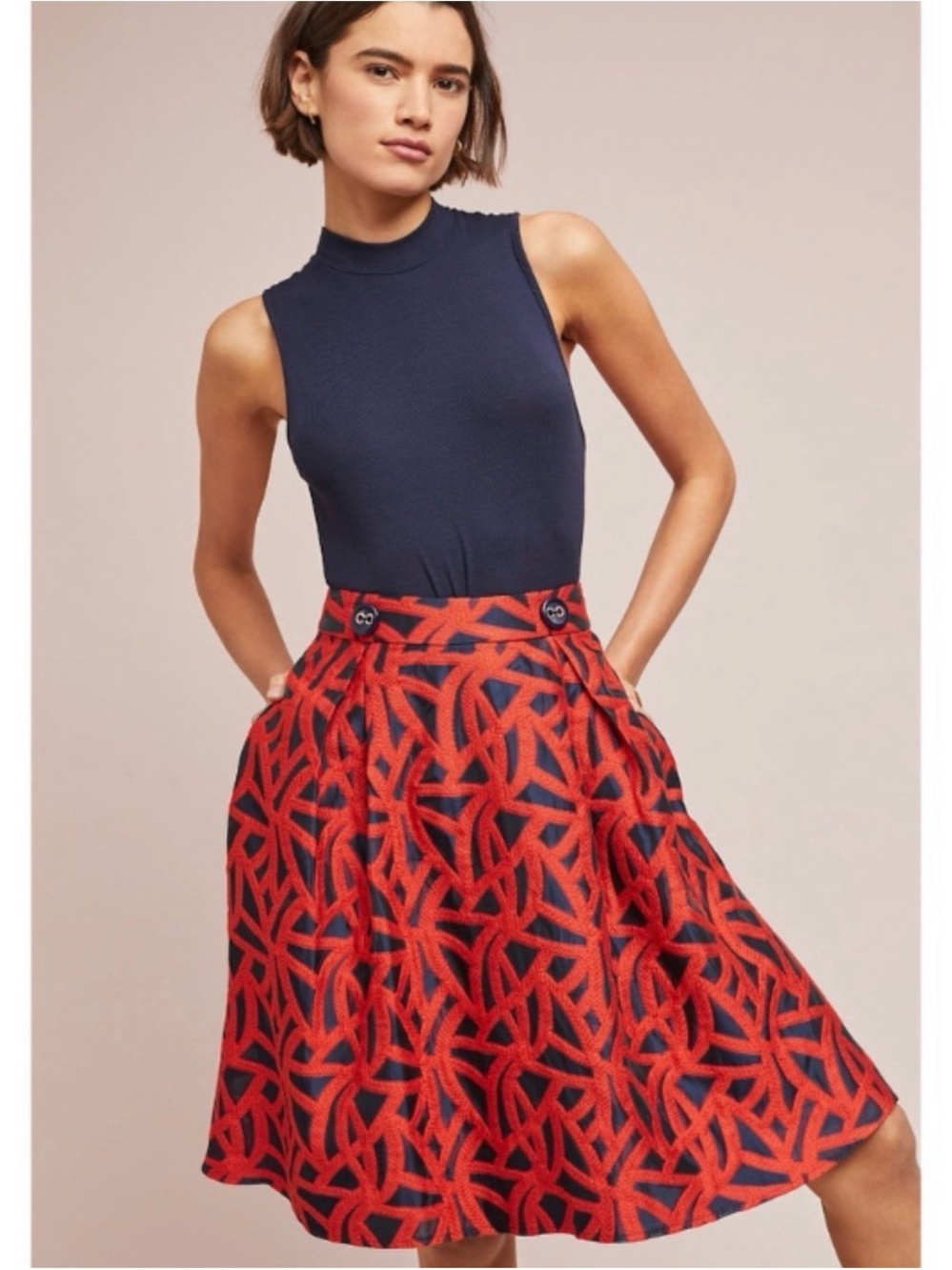 Eva Franco Jacquard A Line Button Midi Skirt Size 4